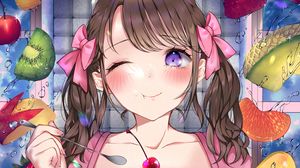 Preview wallpaper girl, smile, fruit, dessert, anime