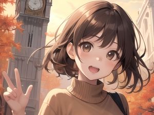 Preview wallpaper girl, smile, gesture, clock, anime