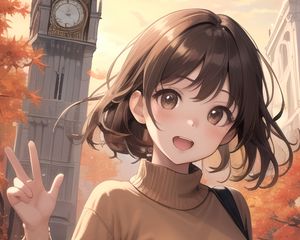 Preview wallpaper girl, smile, gesture, clock, anime