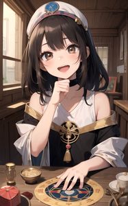 Preview wallpaper girl, smile, gesture, anime, art, choker