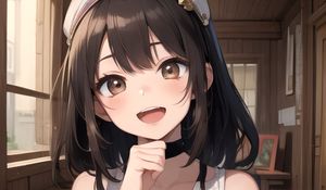 Preview wallpaper girl, smile, gesture, anime, art, choker