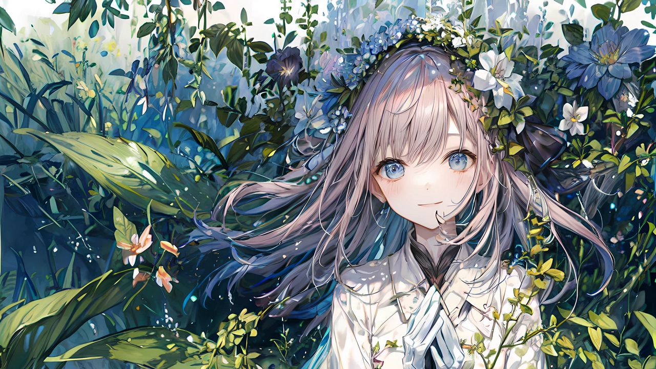 Wallpaper girl, smile, gesture, leaves, anime, art hd, picture, image