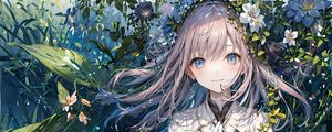 Preview wallpaper girl, smile, gesture, leaves, anime, art