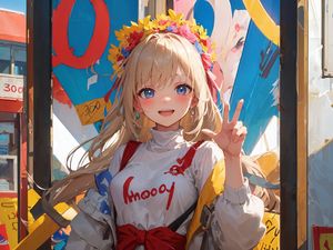 Preview wallpaper girl, smile, gesture, wreath, bright, anime, art