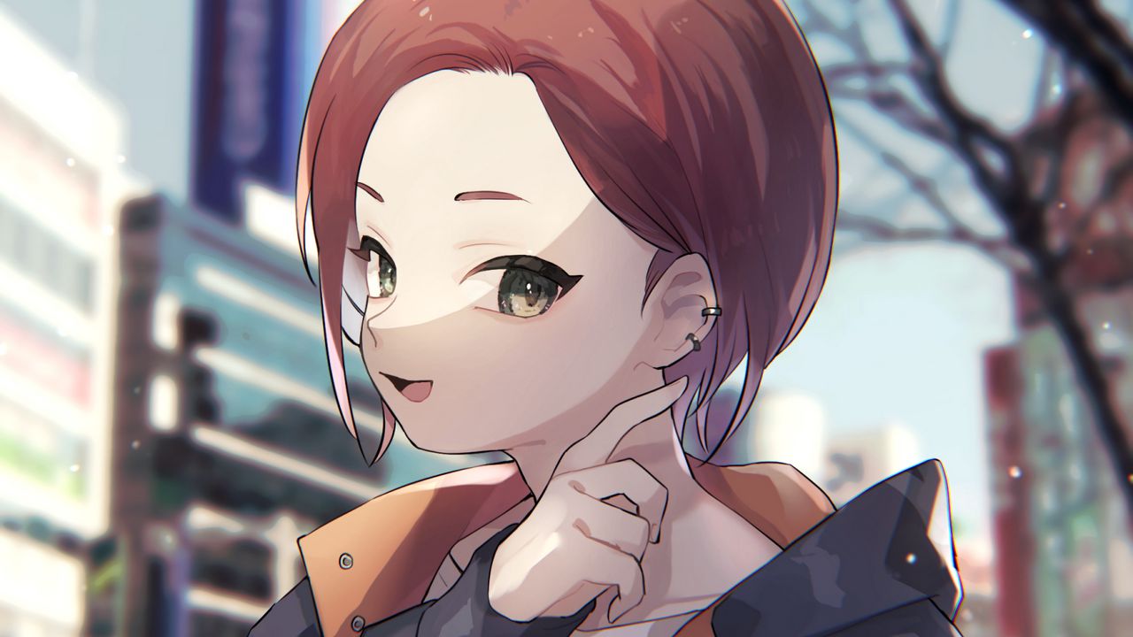 Wallpaper girl, smile, gesture, street, anime