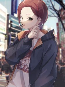 Preview wallpaper girl, smile, gesture, street, anime