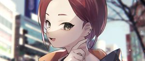 Preview wallpaper girl, smile, gesture, street, anime