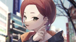 Preview wallpaper girl, smile, gesture, street, anime