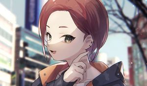 Preview wallpaper girl, smile, gesture, street, anime