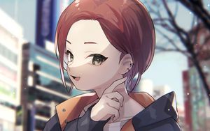 Preview wallpaper girl, smile, gesture, street, anime
