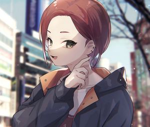 Preview wallpaper girl, smile, gesture, street, anime