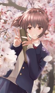 Preview wallpaper girl, smile, gesture, sakura, anime