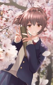 Preview wallpaper girl, smile, gesture, sakura, anime