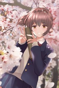 Preview wallpaper girl, smile, gesture, sakura, anime