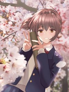 Preview wallpaper girl, smile, gesture, sakura, anime