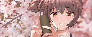 Preview wallpaper girl, smile, gesture, sakura, anime