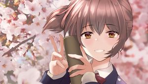 Preview wallpaper girl, smile, gesture, sakura, anime