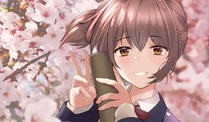 Preview wallpaper girl, smile, gesture, sakura, anime