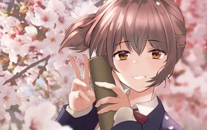 Preview wallpaper girl, smile, gesture, sakura, anime