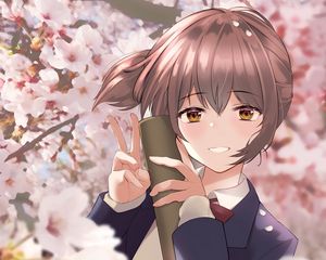 Preview wallpaper girl, smile, gesture, sakura, anime