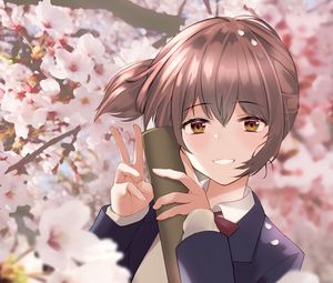Preview wallpaper girl, smile, gesture, sakura, anime