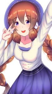 Preview wallpaper girl, smile, gesture, selfie, anime, art, cartoon