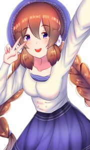 Preview wallpaper girl, smile, gesture, selfie, anime, art, cartoon