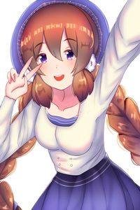 Preview wallpaper girl, smile, gesture, selfie, anime, art, cartoon