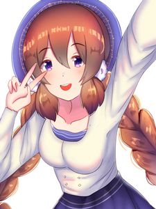 Preview wallpaper girl, smile, gesture, selfie, anime, art, cartoon