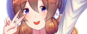 Preview wallpaper girl, smile, gesture, selfie, anime, art, cartoon