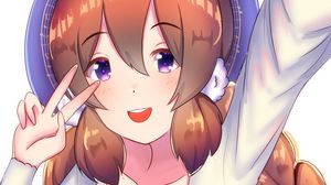 Preview wallpaper girl, smile, gesture, selfie, anime, art, cartoon