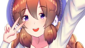 Preview wallpaper girl, smile, gesture, selfie, anime, art, cartoon