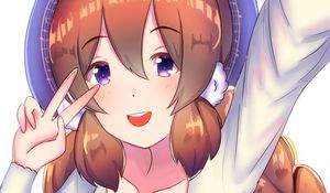 Preview wallpaper girl, smile, gesture, selfie, anime, art, cartoon