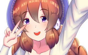 Preview wallpaper girl, smile, gesture, selfie, anime, art, cartoon