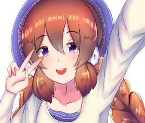 Preview wallpaper girl, smile, gesture, selfie, anime, art, cartoon