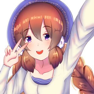 Preview wallpaper girl, smile, gesture, selfie, anime, art, cartoon