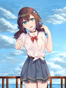 Preview wallpaper girl, smile, gesture, embankment, anime, art