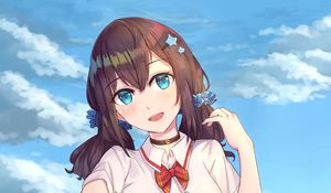 Preview wallpaper girl, smile, gesture, embankment, anime, art