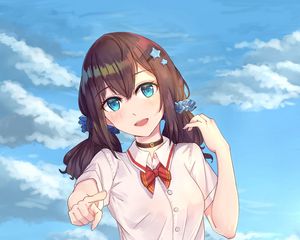 Preview wallpaper girl, smile, gesture, embankment, anime, art