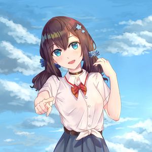 Preview wallpaper girl, smile, gesture, embankment, anime, art