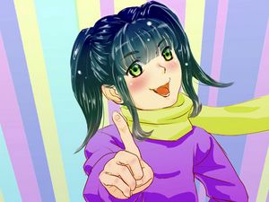 Preview wallpaper girl, smile, gesture, anime, bright, art