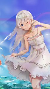 Preview wallpaper girl, smile, gesture, field, summer, anime