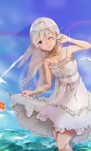 Preview wallpaper girl, smile, gesture, field, summer, anime