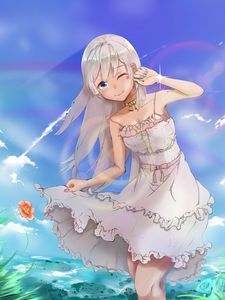 Preview wallpaper girl, smile, gesture, field, summer, anime