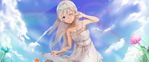 Preview wallpaper girl, smile, gesture, field, summer, anime