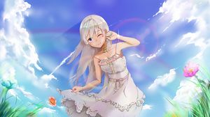 Preview wallpaper girl, smile, gesture, field, summer, anime