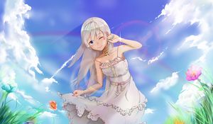 Preview wallpaper girl, smile, gesture, field, summer, anime