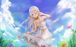 Preview wallpaper girl, smile, gesture, field, summer, anime