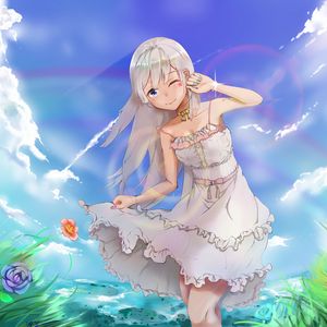 Preview wallpaper girl, smile, gesture, field, summer, anime