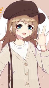 Preview wallpaper girl, smile, gesture, beret, anime, art